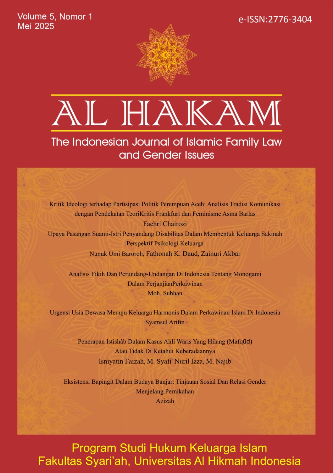 					View Vol. 5 No. 1 (2025): Al Hakam
				