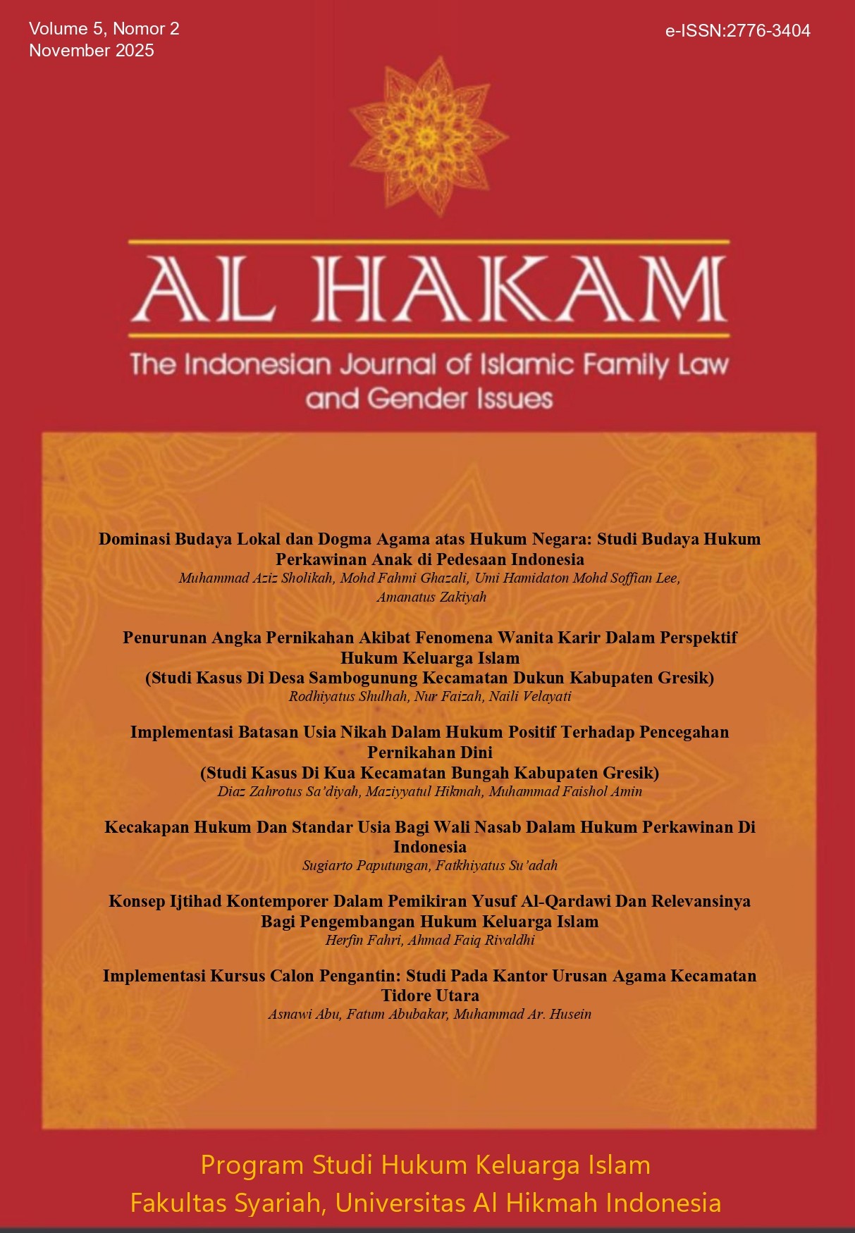 					View Vol. 5 No. 2 (2025): Al Hakam
				